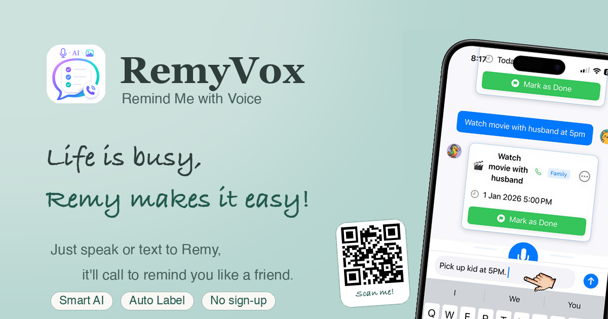 RemyVox promo card with a QR code to remy.3min.xin